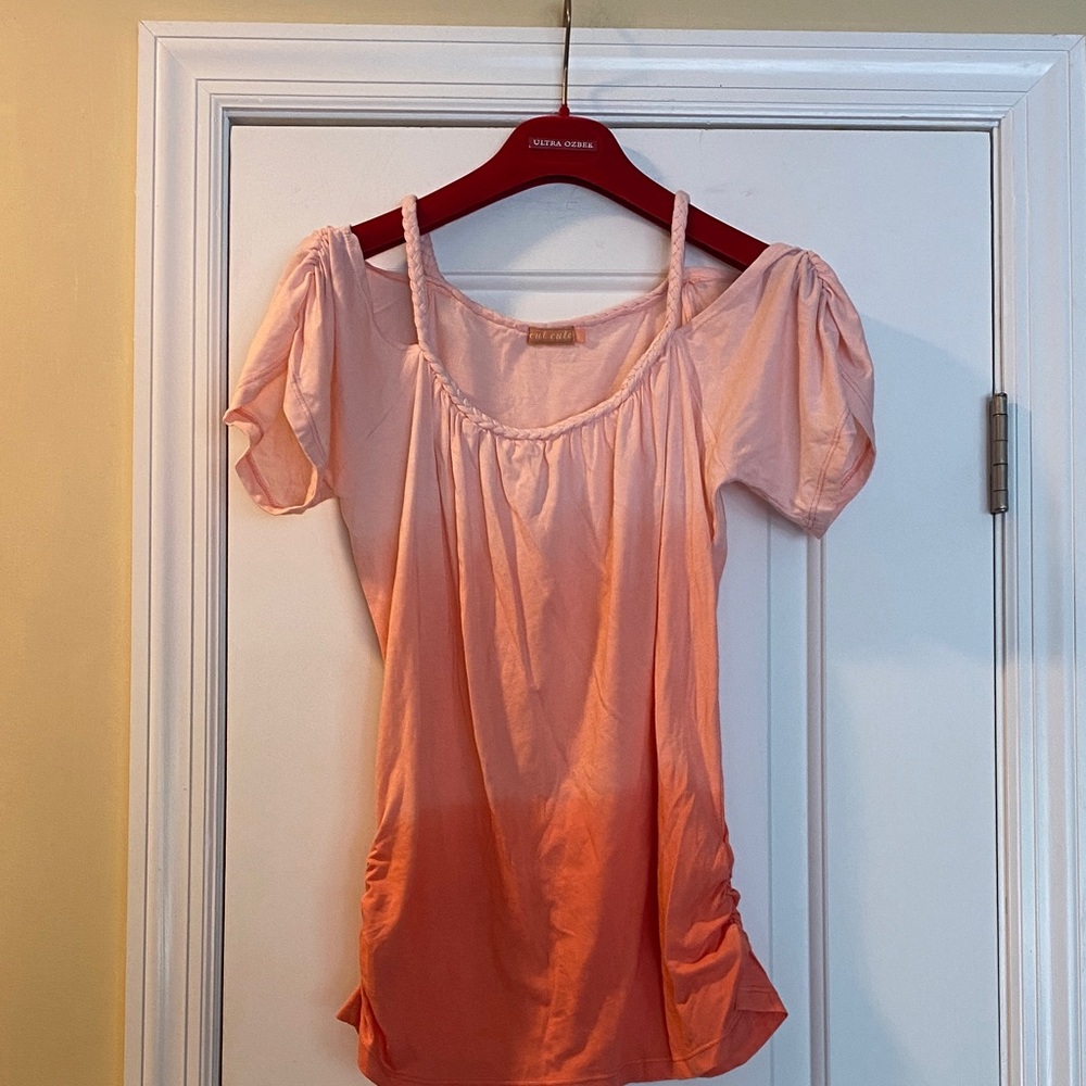 Cut Cute Cotton Stretch Creamy Pink Gradient Color Braid Detail Top NeverUsed